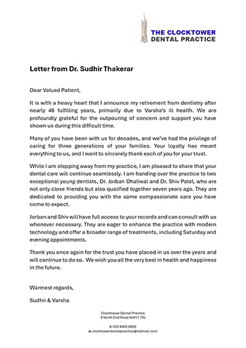 Letter from Dr. Sudhir Thakerar