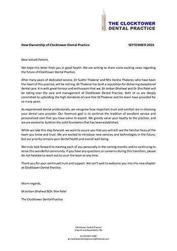 New Ownership of Clocktower Dental Practice